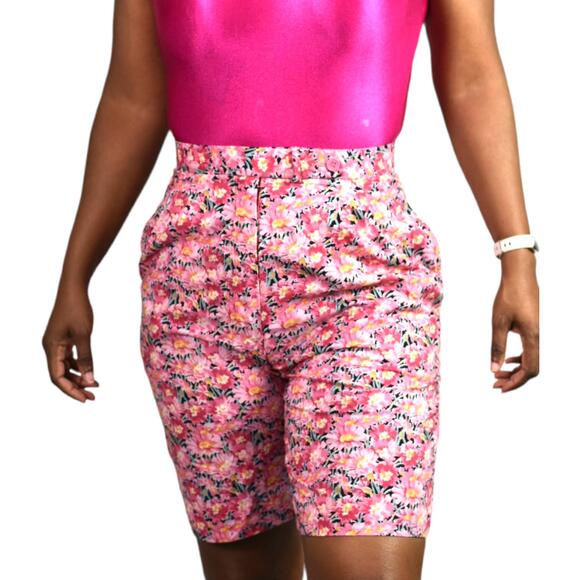 Vintage Liberty of London Bermuda Shorts Pink Floral High Waist Tropical 2 XS - Picture 14 of 14
